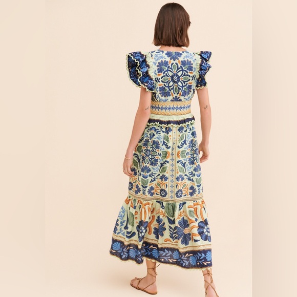 Farm Rio Anthropologie Ocean Tapestry Maxi Dress Medium - Picture 3 of 8